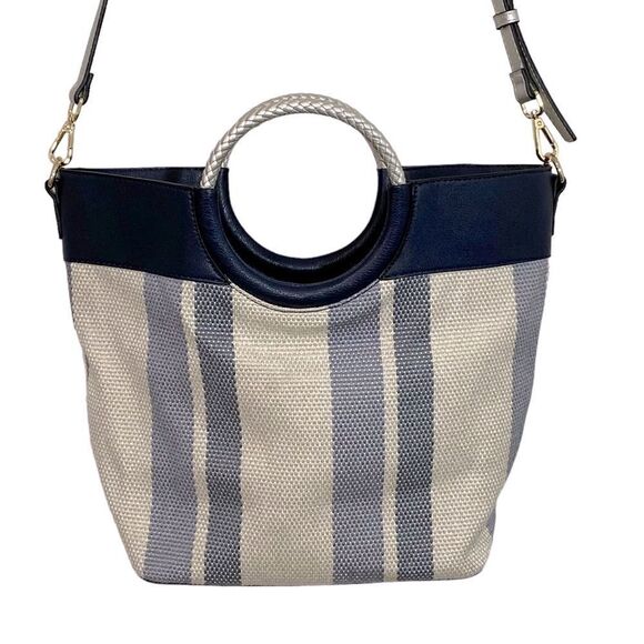 KATE LANDRY - PERFECT SUMMER TOTE BAG - BLUE / SILVER & OFF-WHITE COLORS - S7 - Picture 1 of 9
